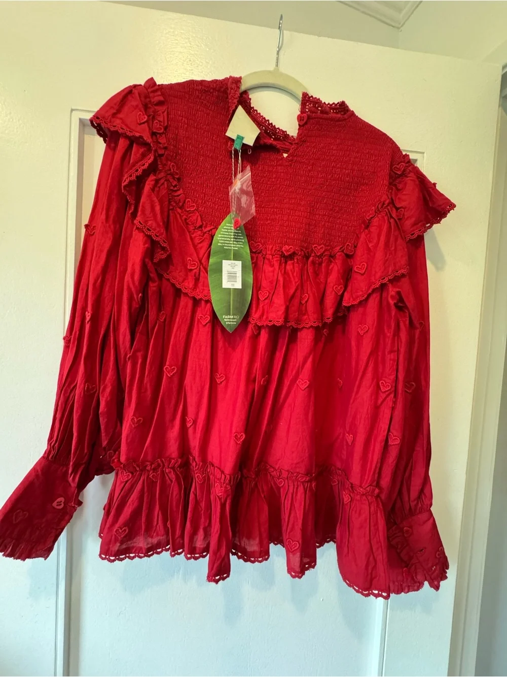 FARM Rio Red Ruffled Heart-Embroidered Blouse - Picture 2 of 3